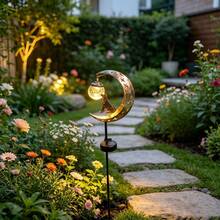 Solar Powered Garden Stake Lights, Vintage Metal Crescent Moon Dog Statue Decor, Decorative Cracked Glass Ball Landscape Lights, Suitable For Yard Lawn Patio Pathway Backyard Decoration, Ideal Holiday Housewarming Gift - Puppy Floor Socket - View 3