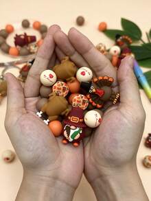 35pcs Silicone Beads And Bead,Thanksgiving Collection 3D Silicone Roast Turkey Shape Beads For Jewelry Making Kits, Thanksgiving Day Gifts - Multicolor - View 3