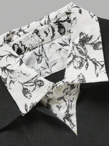 Men's Black Short Sleeve Shirt, Floral Print Collar, Casual Loose Fit Button-Up - Black - View 4