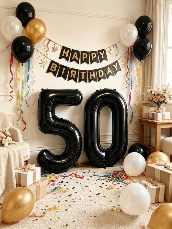 2pcs 32 Inch Extra Large Black Number 50, 60 Balloons For Birthday Party, Anniversary Party Decoration, New Year, Graduation, Adult Ceremony Decoration Balloons