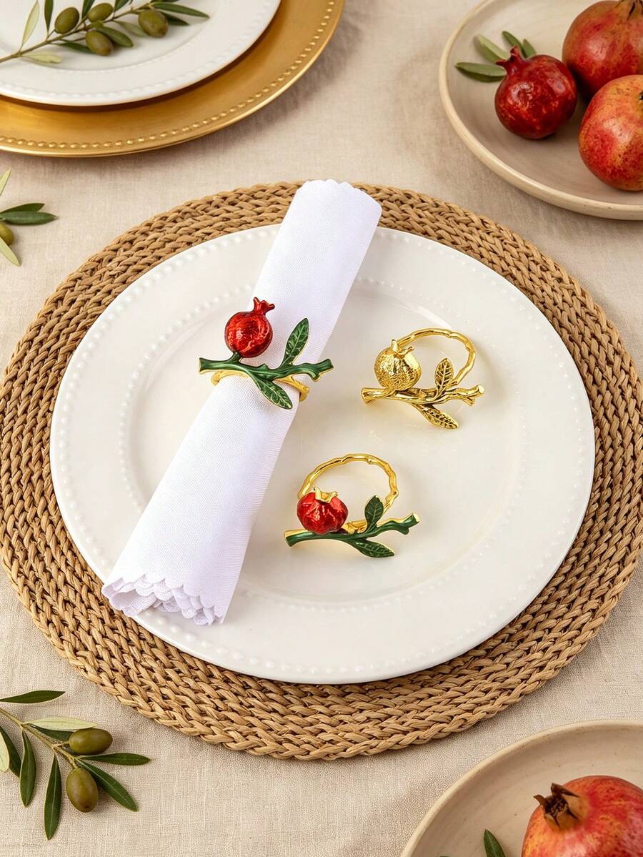 2/4/6 buah Cincin Serbet Motif Delima, Cocok untuk Dekorasi Meja Pesta Pernikahan, Pesta Liburan, Hari Valentine, Hari Thanksgiving, dan Hari Ibu. - MultiWarna - View 1