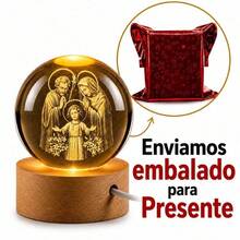 Luminária Cristal de mesa Nossa Senhora Aparecida Padroeira do Brasil Fé LED Presente Natal Bola Vida - familia santa  p  presente - Visão 1