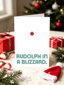 1pc Funny "Rudolph In A Blizzard" Christmas Card With Envelope - Minimalist Humor Greeting For Friends & Coworkers, Blank Inside - View 3