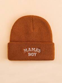 1PC Toddler "MAMA'S BOY" Embroidered Knit Beanie Hat, Foldable Warm Elastic Winter Cap, Cute Daily Outdoor Head Protection Hat - Multicolor - View 22