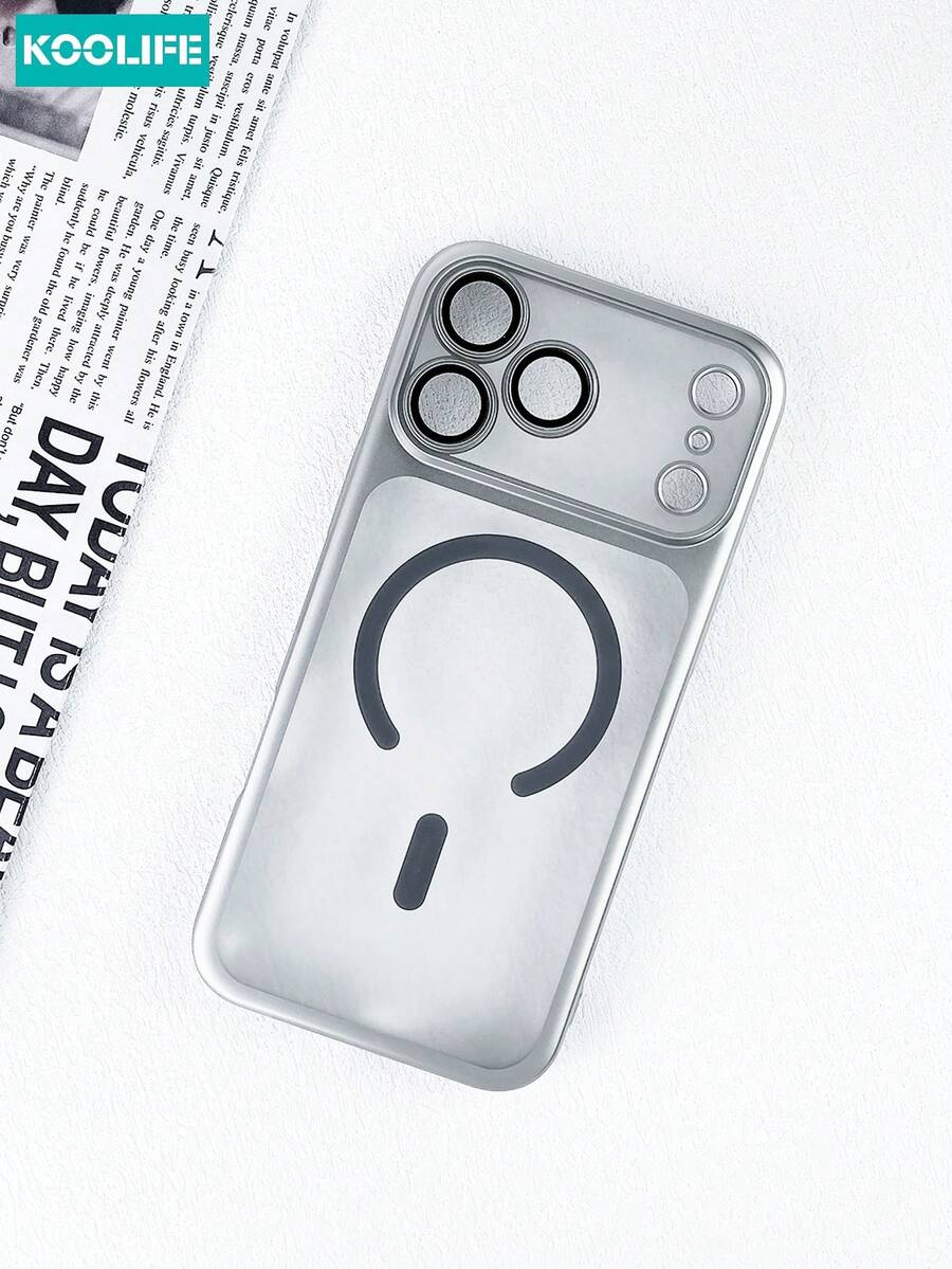 Koolife 1pc Electroplated Magnetic Phone Case, PC Hard Phone Case, Built-In Camera Lens Film, Anti-Drop Protective Phone Case, Compatible With IPhone 17/17 Pro/17 Pro Max - Silver - View 1