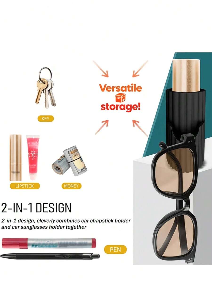 2-In-1 Car Lip Balm Holder – Stylish Silicone Organizer For Glasses And Lip Balm, Vertical Cup Holder Tray, Portable Car Accessory And Interior Decor - A - View 1