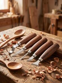 1 Set Multi Curve Walnut Hand Carving Knives For Wooden Spoon Craft Fine Detail Cutting Matte Non-Slip Handle High Carbon Sharp Steel Blades Indoor DIY Hobby Birthday Present Woodworking Craft Tools - Carving Knife - View 2