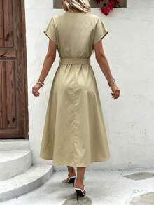 Women Long Dresses - Apricot - View 2