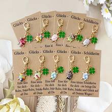 10pcs Colorful Turtle And Four-Leaf Clover Theme Keychains, Including 1 German Lucky Turtle Greeting Card, Fun Lucky Tokens For Backpacks And Keyrings, Fashionable Vintage Bag, Wallet, Backpack, Earphone, Key Accessories - Multicolor - View 5