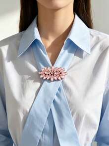 1pc White K-Plated Multi-Layer White Glass Crystal Brooch, Long Quality Flower Brooch, Autumn/Winter Women Brooch Accessory, Multiple Styles - White - View 8