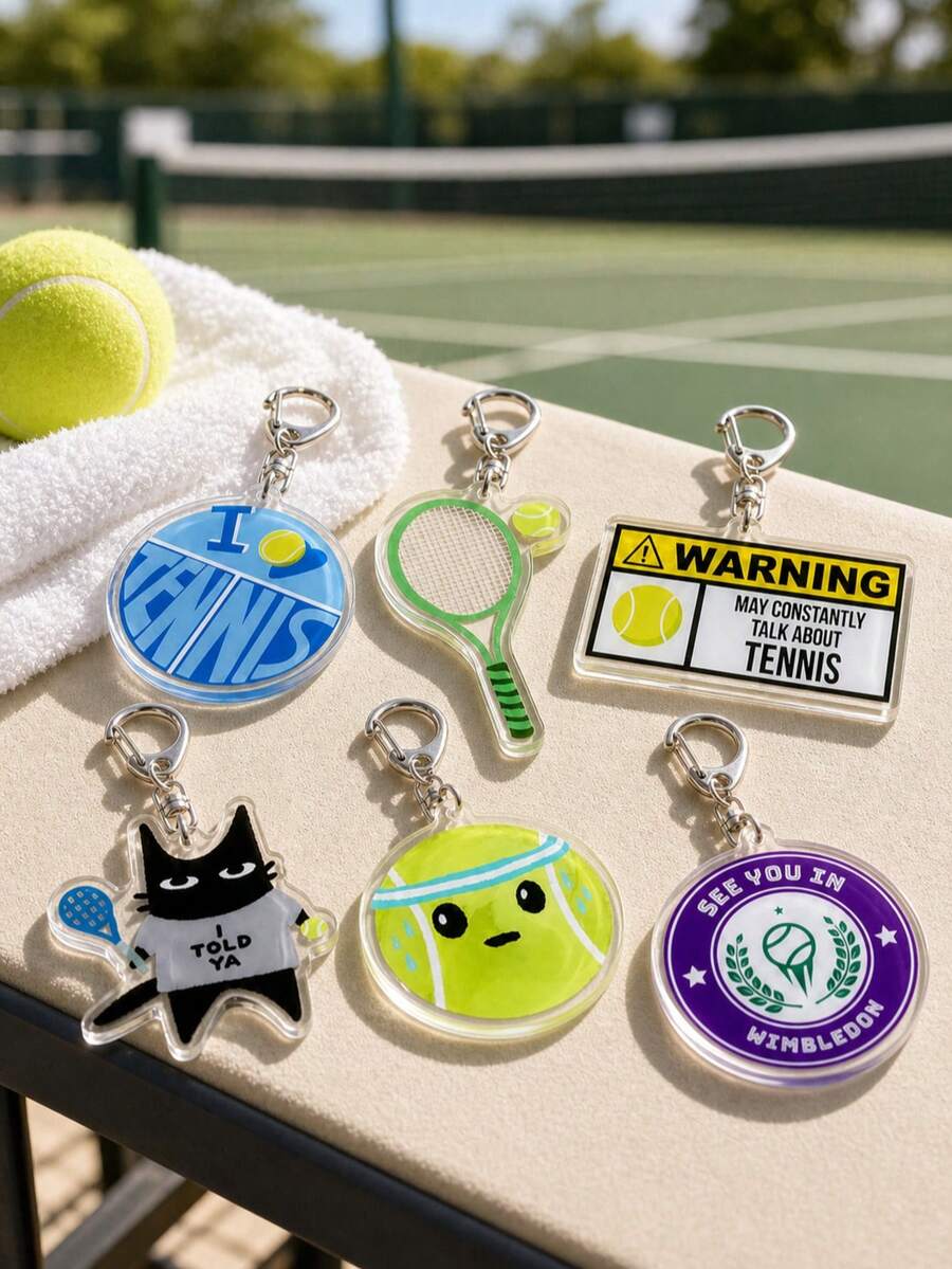 1/6pcs Tennis Acrylic Keychain, Must-Have For Tennis Fans, Tennis Ball Shape, Suitable For Hanging On Tennis Bags, School Backpacks Or Locker Keys - Multi-color 2 - View 1
