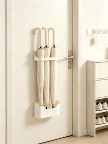 1pc Wall-Mounted Umbrella Holder, No Drilling Required, With Drainage Slot And Hook Slot; Minimalist Cream Color Rectangular Design; Space-Saving Umbrella Rack, Suitable For Home Entrance And Apartment Hallway; Suitable For Year-Round Daily Use - Wall-mounted Umbrella Storage - View 3