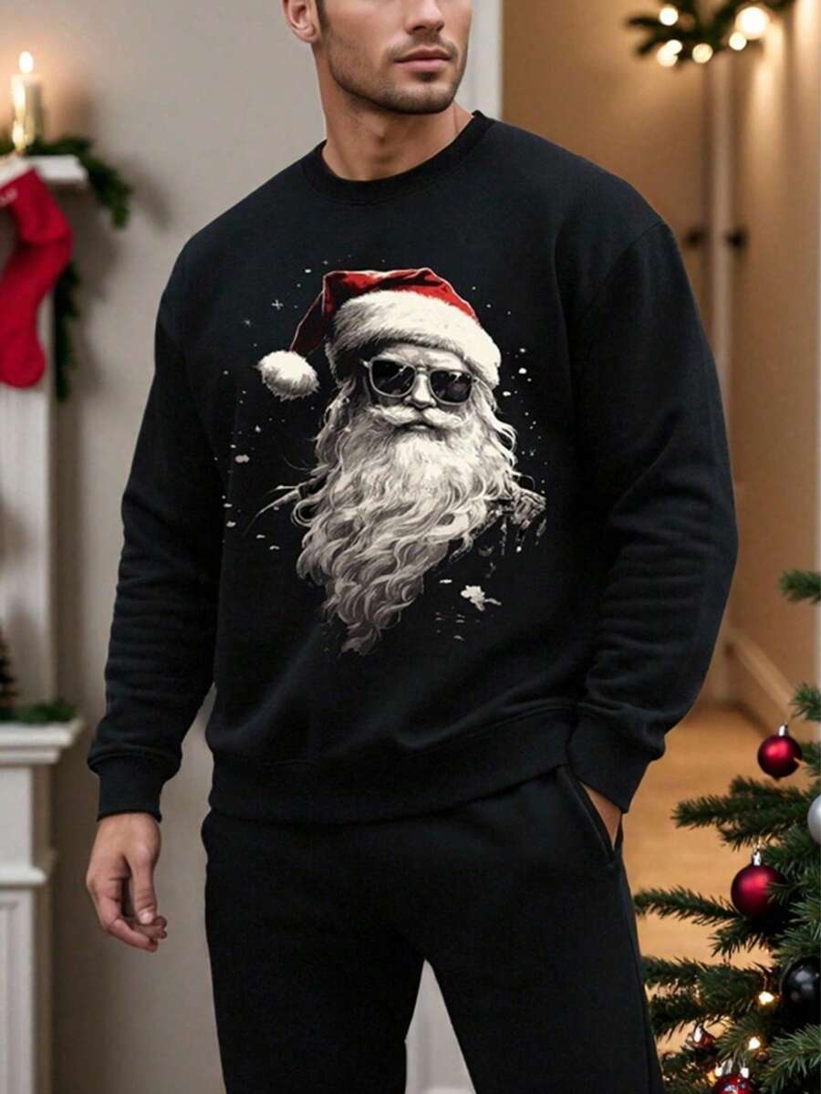 Men's Christmas Print Crew Neck Pullover Sweatshirt, Suitable As A Gift For Husband Or Friend, Autumn/Winter - Multicolor - View 1