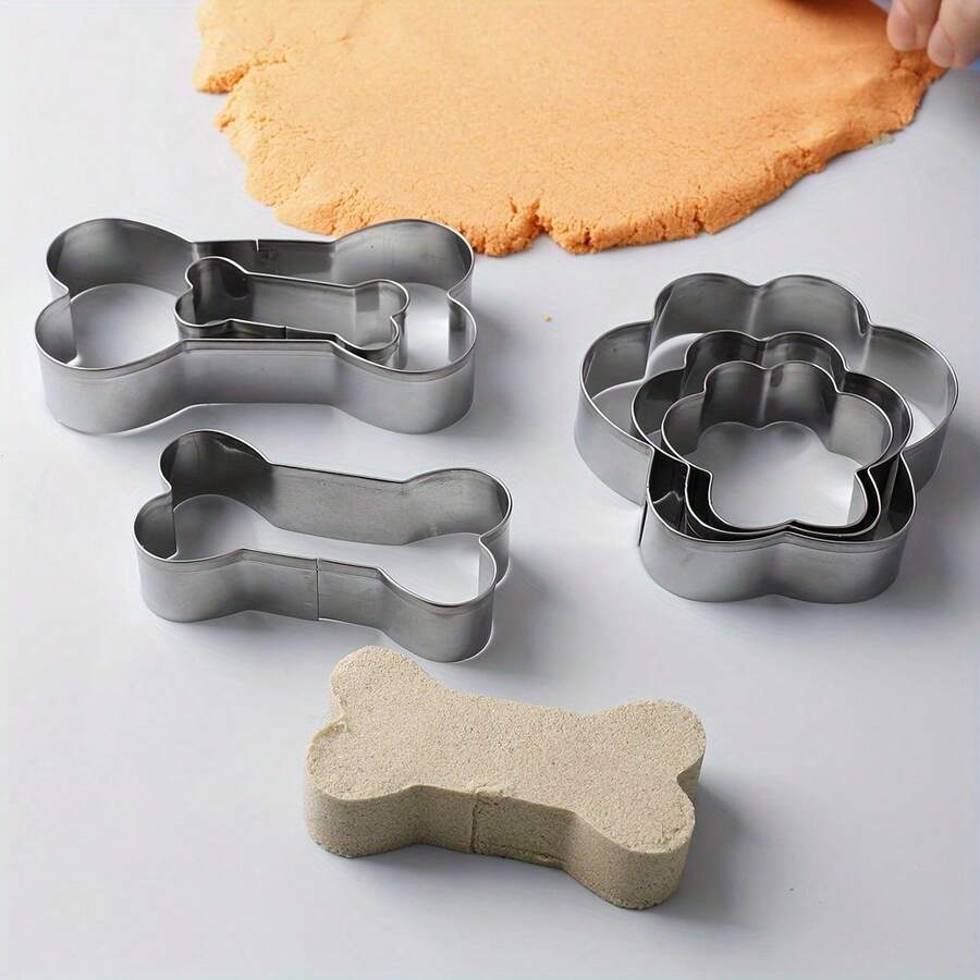 3pcs Stainless Steel Cookie Cutter Set, DIY Cake Baking Dog Bone And Paw Print Shape Molds, Pet Treat Cookie Cutter Tools, For Home Kitchen Use - Multicolor - View 1