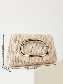 REMANLAND Women's Woven Clutch Bag, Beige Solid Color, Summer Vacation, Beach, Holiday Essential, Suitable For Business, Commute, Casual, Minimalist Style, Beach - Apricot - View 7