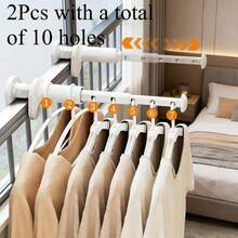 Foldable Travel Drying Rack With 5 Holes And Rotating Clips, Space-Saving Adjustable Clothes Airer For Home, Dorm, Bathroom - Telescopic - View 2
