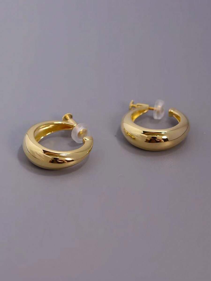 1 Pair Fashion New Smooth C-Shaped Copper Earrings For Women, No Piercing Screw Ear Clips, Adjustable Tightness, Suitable For Daily Wear