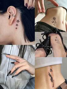 20 Tato Temporer Hitam, Tahan Air dan Tahan Lama, Termasuk Berbagai Desain Lucu dan Frasa Pendek Bahasa Inggris, Cocok untuk Liburan, Pesta, dan Penggunaan Sehari-hari Wanita. - Hitam - View 2