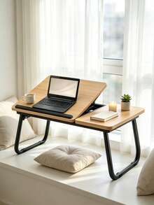 Foldable Laptop Bed Table With Adjustable Tilt Top, Portable Lap Desk With Cup Holder Storage Drawer, Wooden Bed Tray For Sofa Bed Window, Multifunctional Computer Workstation For Reading Working Gaming,Reading Table, Gaming Lap Table - Camel - View 2