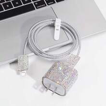 銀色/幻彩水鑽數據線保護套，兼容 Apple 18-20W 快充充電器，極簡防斷裂，延長線材壽命，防寵物啃咬，質感高級，送給男友/女友/好友的實用禮物 - 彩色 - 查看 6