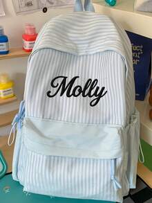 (Embroidered Custom) Striped Backpack Large Capacity Lightweight Casual School Bag Student Bookbag INS Style Striped - Multicolor - View 7