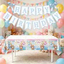 1 Set Gender Revealing Party Set Rosa Blau Geburtstagsbanner & Bär Geschlechter Tischdecke Baby Party Hintergrund Dekoration Geeignet für Outdoor Party Zubehör - Verschiedenfarbig - Übersicht 6