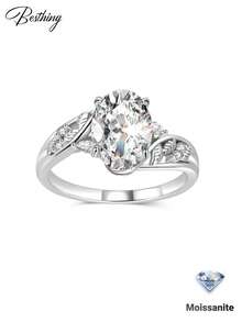 1 pièce Bague de luxe élégante en argent S925 avec moissanite ovale 2,5CT, convient pour les femmes, mariage, festival, célébration, soirée, saison des mariages, robe, vacances, fête, anniversaire, confession, bijou cadeau - Argent - Voir 1
