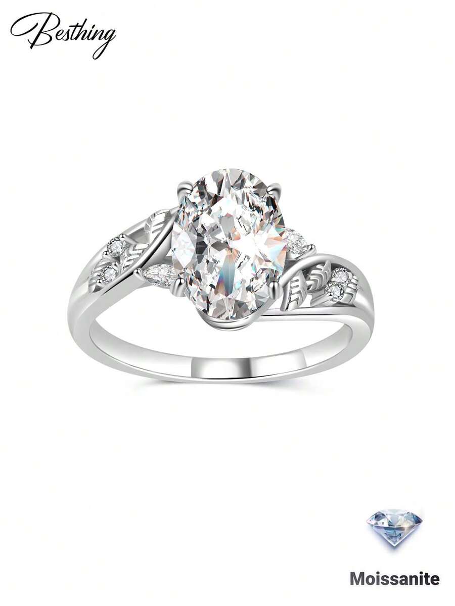 1 pièce Bague de luxe élégante en argent S925 avec moissanite ovale 2,5CT, convient pour les femmes, mariage, festival, célébration, soirée, saison des mariages, robe, vacances, fête, anniversaire, confession, bijou cadeau - Argent - Voir 1