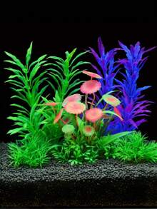 Artificial Aquarium Plant Decoration, Colorful Plastic Faux Water Grass With Lotus Leaf, Fish Tank Landscape Ornament, Suitable For Reptile Enclosure, Turtle Habitat, Tank Decor, Fixed Base, Non-Living Plant, Easy To Clean Aquarium Decoration - A - View 2