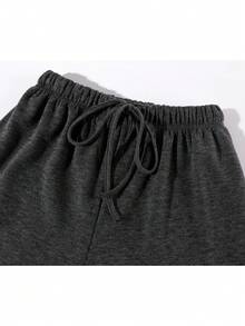 Minimalist Casual Versatile Loose Straight Leg Draped High Waist Wide Leg Pants With Drawstring Long Pants For College Office Daily Home Wear Autumn Winter - Grey - View 2