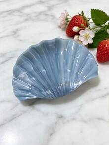 1pc Creative Fresh Sweet Vacation Style Pearlescent Shell Claw Clip Back Of Head Hair Bun Hair Claw Fashion Hair Accessory Women Textured Fan-Shaped Hair Clip Fashion High-End Faux Marble Fan-Shaped Clip Women Hair Bun Accessory - Hot Pink - View 5
