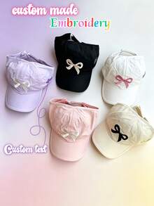 1pc Personalized Custom Spring/Summer Hollow Top Baseball Cap With Heart Bow, Duck Bill Cap, Tie-Up High Ponytail Hat, Fashionable Multi-Functional Thin Breathable Hat For Girls, Suitable For Daily Wear, Travel, Outdoor Sports, Beach And Hiking, Customizable Embroidered Name/Letter - Multicolor - View 2