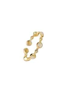 1pc S925 Sterling Silver Adjustable Beaded White Jade Small Diamond Ring, Vintage French Style Gentle Moonstone Crushed Diamond Open Ring, Daily Commute Versatile Finger Ring - Gold - View 5