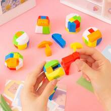 3/6/12/Pc Creative Kongming Lock Full Set Puzzle Brain Development Educational Tool Lu Ban Lock, Educational Toy. Explore The World Through Play: A Journey Of Discovery For Young Minds. Back To School Season. School Opening Season Gift. Random Color - Multicolor - View 5