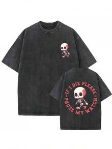Who Eat Club Skeleton Pump Cover T-Shirts Washed Vintage Men Women Funny Casual Oversized T-ShirtsDamska codzienna koszulka z krótkim rękawem - Miękka, oddychająca koszulka bawełniana - Codzienny basic - Czarne - Zobacz 1