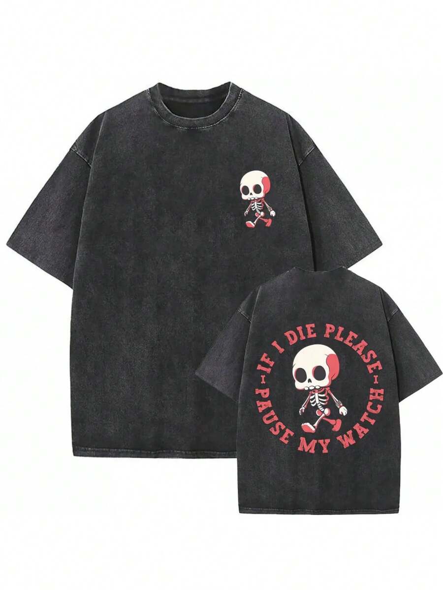 Who Eat Club Skeleton Pump Cover T-Shirts Washed Vintage Men Women Funny Casual Oversized T-ShirtsDamska codzienna koszulka z krótkim rękawem - Miękka, oddychająca koszulka bawełniana - Codzienny basic - Czarne - Zobacz 1