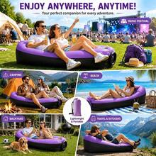 Outdoor Inflatable Sofa Chair (With Storage Bag), Portable Inflatable Sofa, Outdoor Inflatable Mattress, Inflatable Beach Lounge Chair, Enhanced Headrest Design, Suitable For Camping, Beach Trips And Hiking, Easy To Set Up - Multicolor - View 11