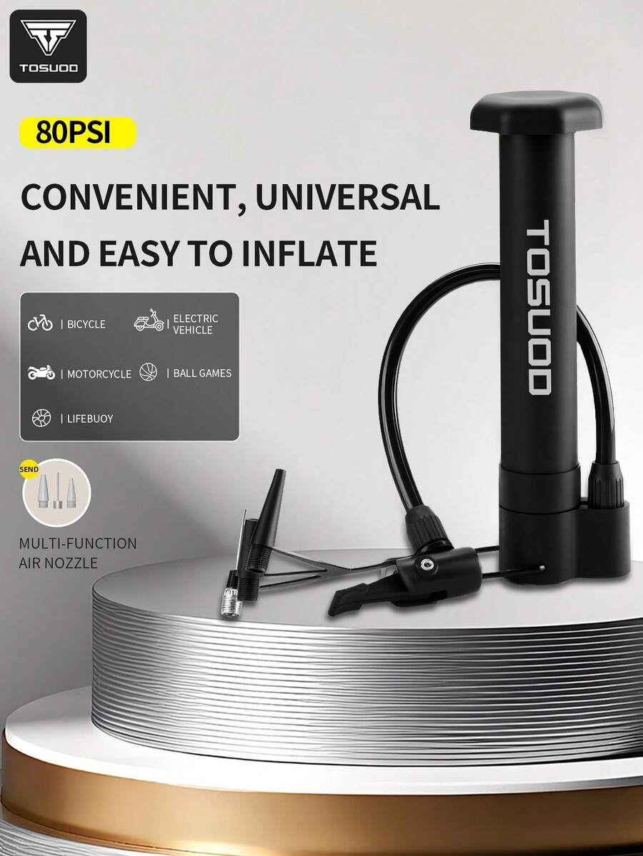 TOSUOD Automatic Rebound Labor-Saving Foot Pump High-Pressure Air Pump, Portable Dual-Use For Home And Outdoor, Compatible With Bicycle, Electric Scooter, Motorcycle, Basketball, Football, Ball, Cycling, Parking, Home Multi-Function Quick Inflation Tool - Multicolor - View 1