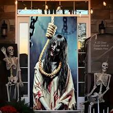 1pc Thrilling Rope Binding Ghost Dark Door Banner, Polyester Material, Suitable For Halloween, Day Of The Dead, Scripted Game Venue, Escape Room Set-Up, Store Decoration, Holiday Check-In, Courtyard Decoration, General Theme,Creepy,Spooky. - A - View 8