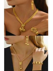 4pcs/Set Fashionable Retro Minimalist Personalized European And American Women's Party Outfit (Accessories Randomly Placed) - Yellow Gold - View 19