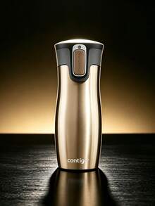 Auto Seal Leakproof Vacuum Insulated Coffee Travel Mug, Stainless Steel Portable Thermal Tumbler, Easy Clean Lid Water Cup For Driving Office Daily Commute - Gold - View 1