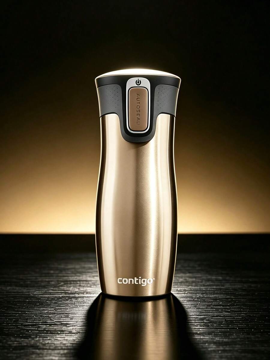 Auto Seal Leakproof Vacuum Insulated Coffee Travel Mug, Stainless Steel Portable Thermal Tumbler, Easy Clean Lid Water Cup For Driving Office Daily Commute - Gold - View 1