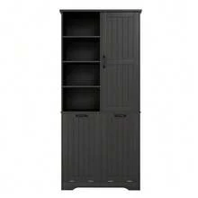78 X 35 X 172 Cm Bathroom Cabinet, Moisture-Resistant Paint, Full Coating, Double Laundry Basket, Four Open Compartments, One Door, Three Compartments In The Door, Adjustable Shelves, Ample Storage Space, White - Black - View 7