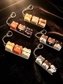 1Pc Kawaii Cartoon Kitty Keyboard Keycap Keychain, Mini Press Button, Cute Animal Bag Ornament Key Ring Accessories - Multicolor - View 4