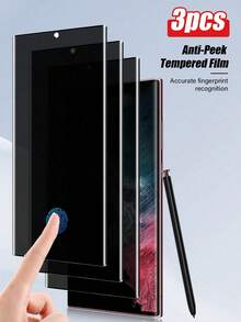 BOLLYMORE 3pcs Privacy Screen Protector Glass Compatible With Samsung Galaxy S21/S22/S23/S24/S25 Ultra, Fingerprint Unlock, Anti-Spy, Scratch Resistant, Shockproof, Waterproof - Black - View 1