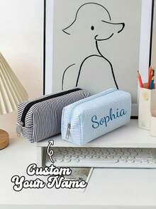 Personalized Customizable Pencil Case, Minimalist Solid Color Pencil Pouch, Fashionable Stationery Storage Bag, Customizable Name, Student Supplies - Multicolor - View 3