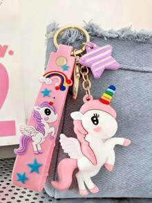 Creative Cartoon Keychain, Decorated With Cute Rainbow Unicorn And Gold Pendant, Can Be Hung On Backpack, Ideal Gift For Girls - one-size - View 1