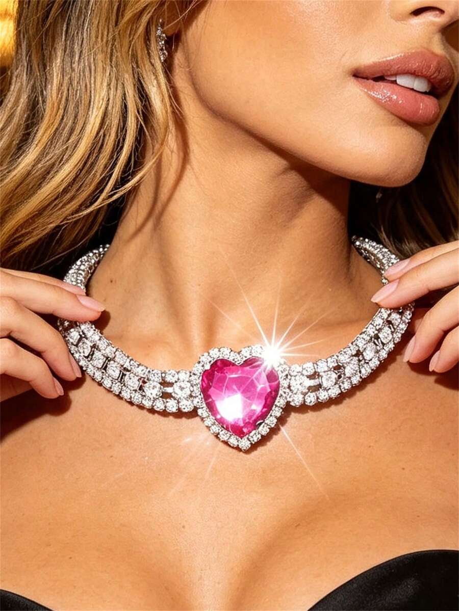 Jewelry Rhinestone Choker Necklace With Large Crystal Claw Chain, Versatile For Daily Wear And Evening Dress Accessory - Silver - View 1