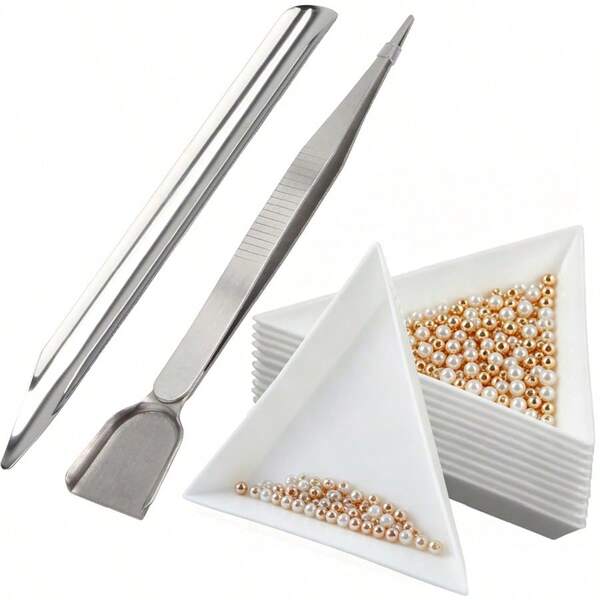 KLONKEE Bead Picking Tool Set, Includes Triangle Bead Sorting Tray And Scoop Tweezers, Suitable For Jewelry Sorting, Jewelry Making And DIY Bracelet Crafting