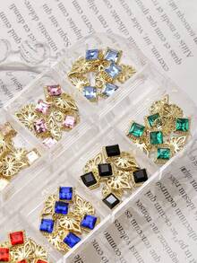 1 Caja de Encantos para Uñas Suministros de Uñas Lujo Ligero Cuadrado Francés Cadena de Diamante Encantos para Uñas, Suministros de Uñas Metálicas Dulces de Lujo Ligero Francés, Gemas de Uñas con Strass Brillantes, Adecuado para Accesorios Multifuncionales DIY Decoración de Uñas - Multicolor - Ver 3